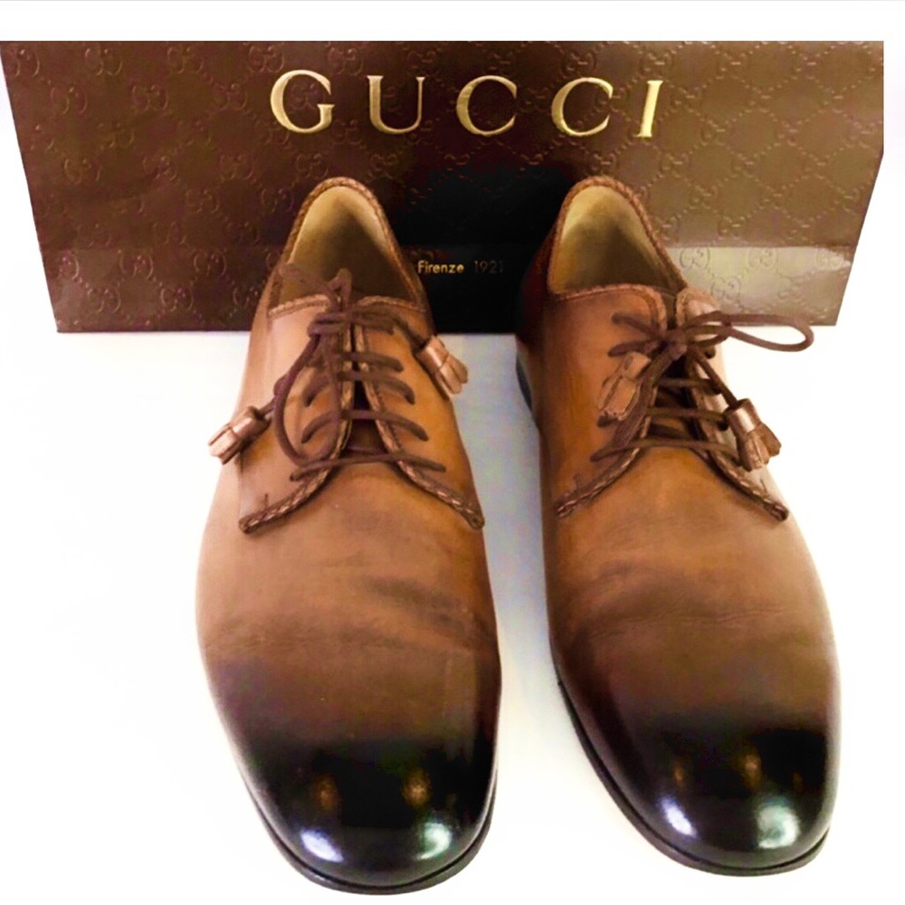 GUCCI Men’s Ombré Amber Shoes w/ Tassel Lace Ups